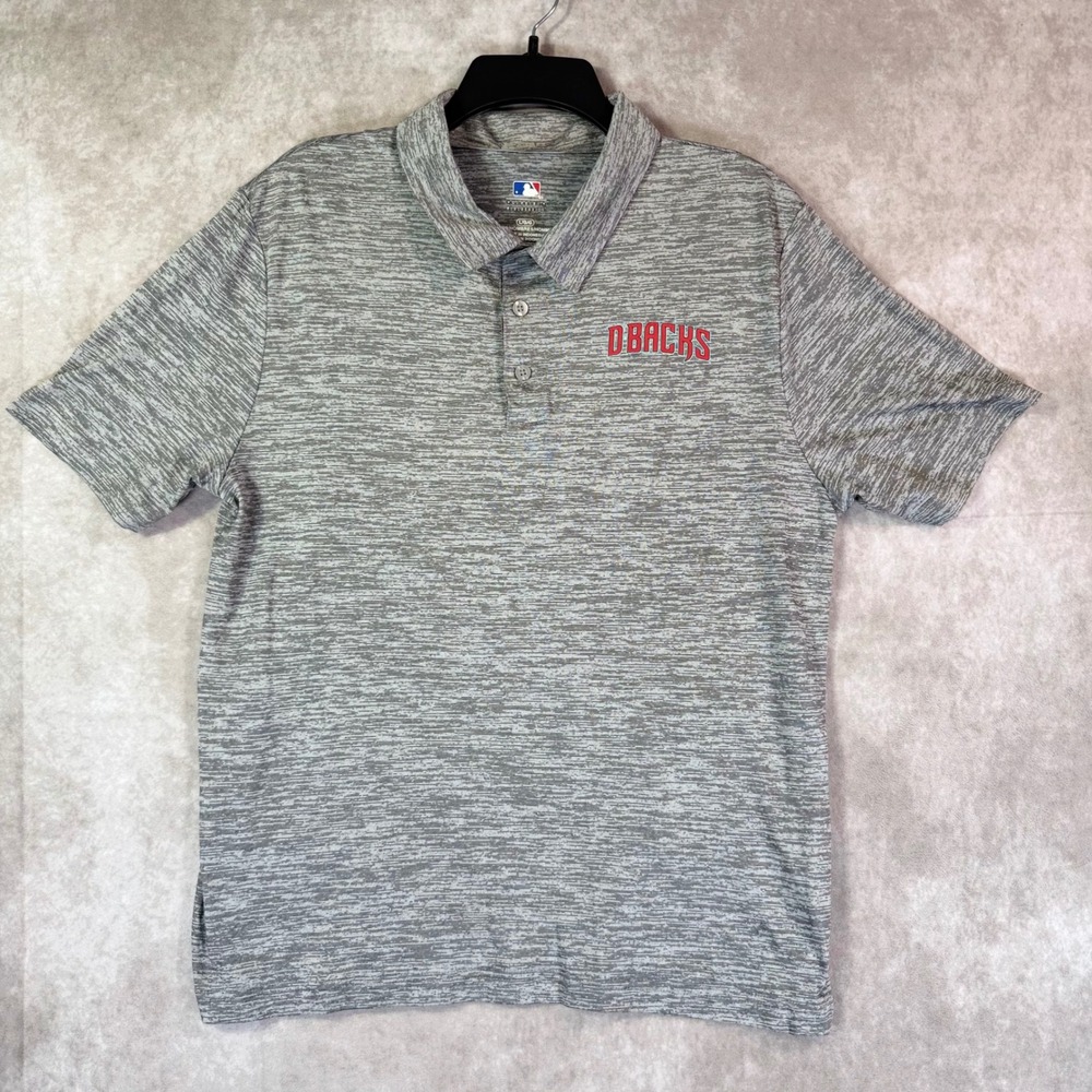 MLB Arizona Diamondbacks Polo Men Large Gray Space Dye D-Backs Short Sleeve Logo